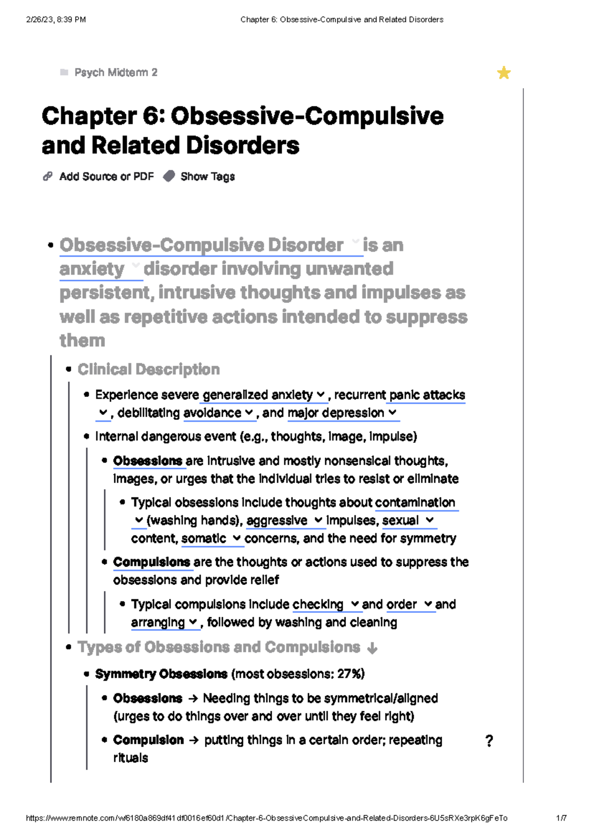 Chapter 6 Obsessive-Compulsive and Related Disorders - Psych Midterm 2 ...