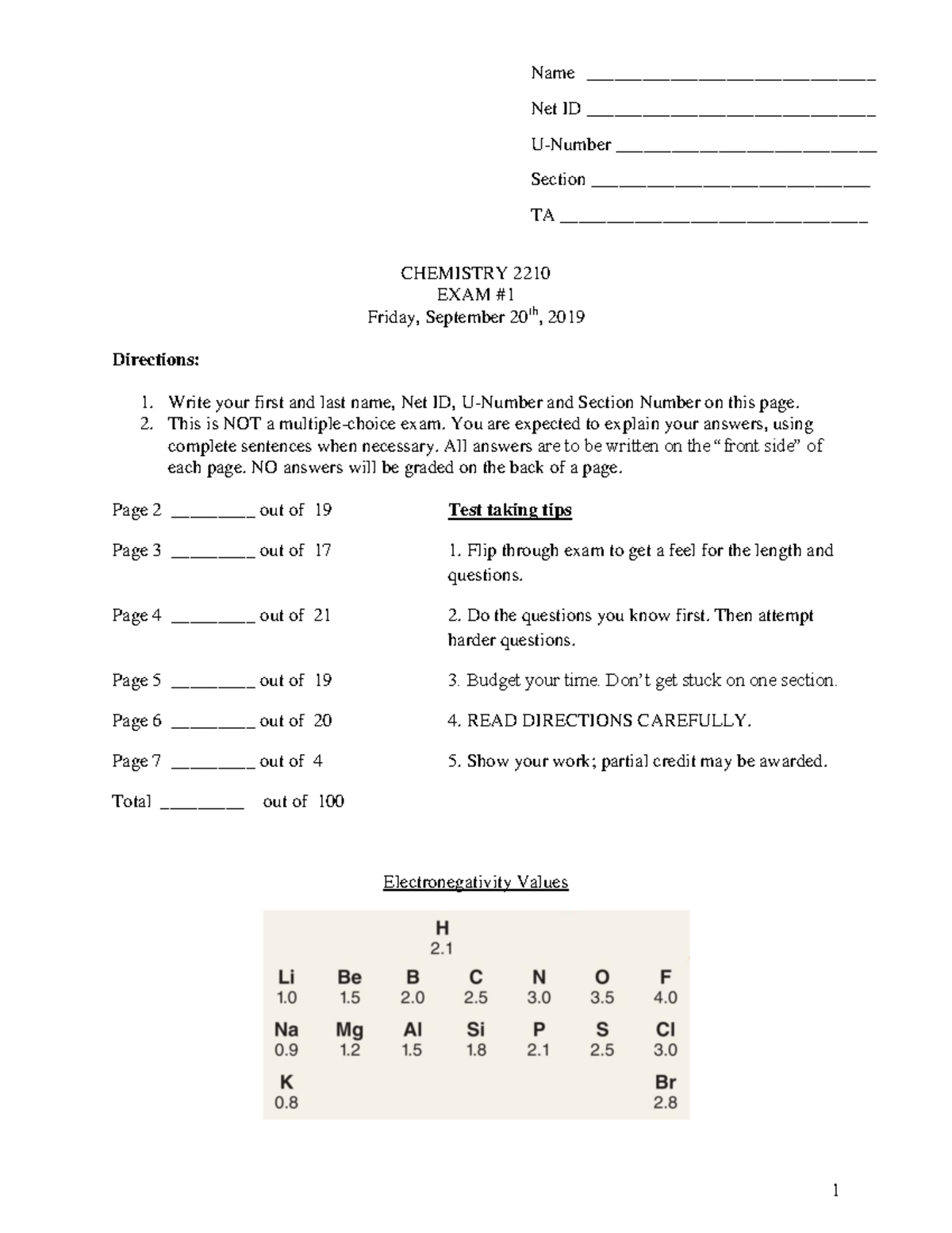 Old Exam 1 (CHEM 2210) - Study Guide & Test Taking Tips - Studocu