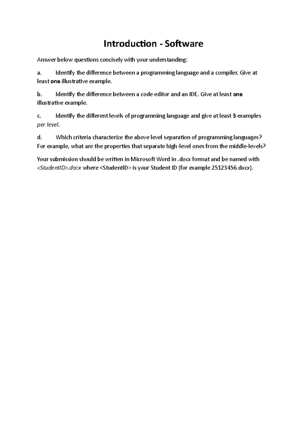 Homework 2 - Introduction to Software Concepts and Tools - Studocu