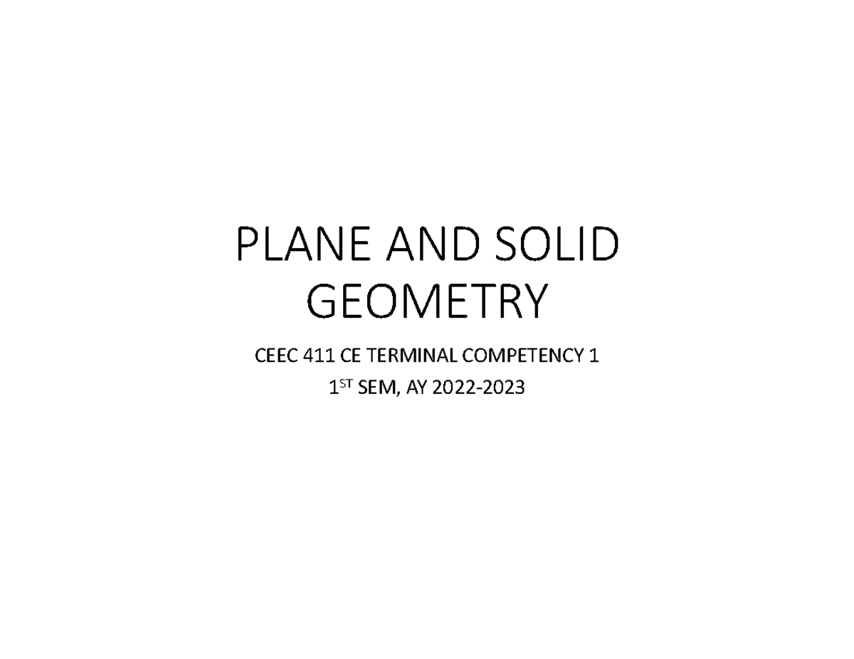 PLANE AND SOLID GEOMETRY FORMULAS - PLANE AND SOLID GEOMETRY CEEC 411 ...