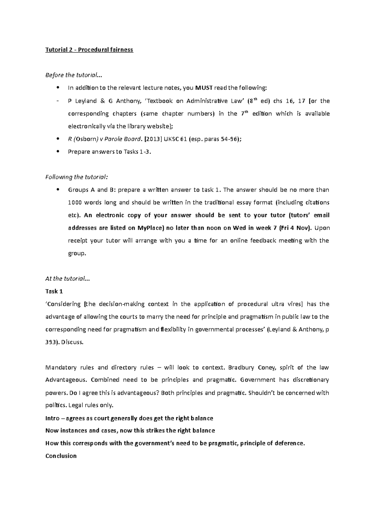 Tutorial 2: Exploring Procedural Fairness in Administrative Law - Studocu