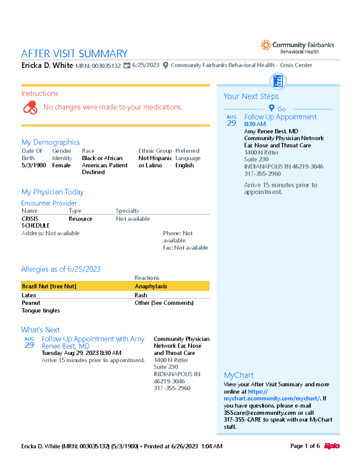 R AVS prd 1190616454 - After Visit Summary & Follow Up Details - Studocu