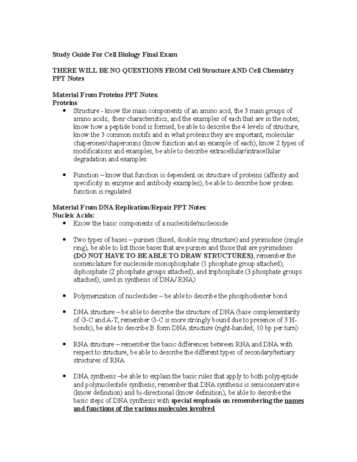 Cell Biology Final Exam Study Guide - Key Topics and Concepts - Studocu