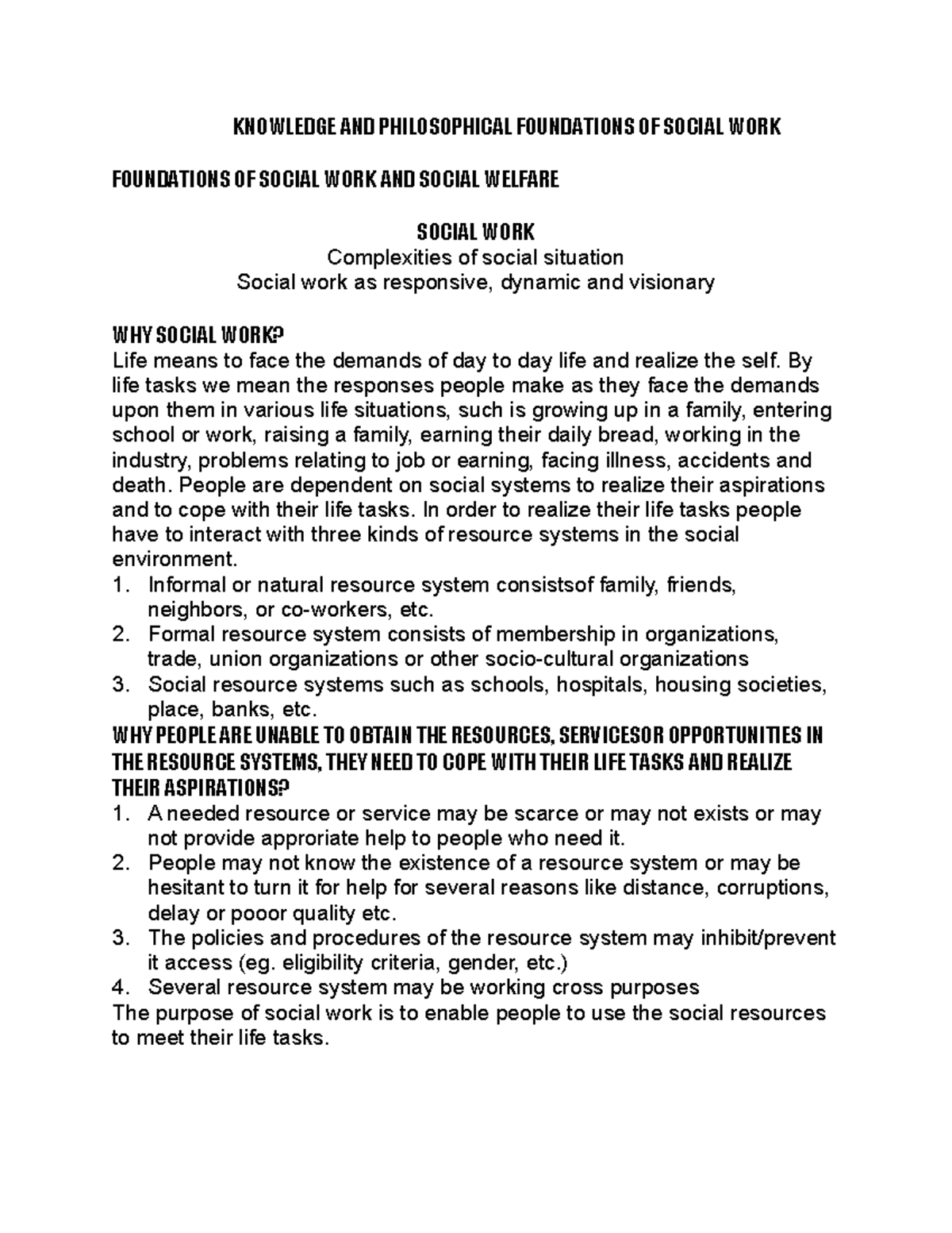 Knowledge and Philosophical Foundations of Social Work (SW 101) - Studocu