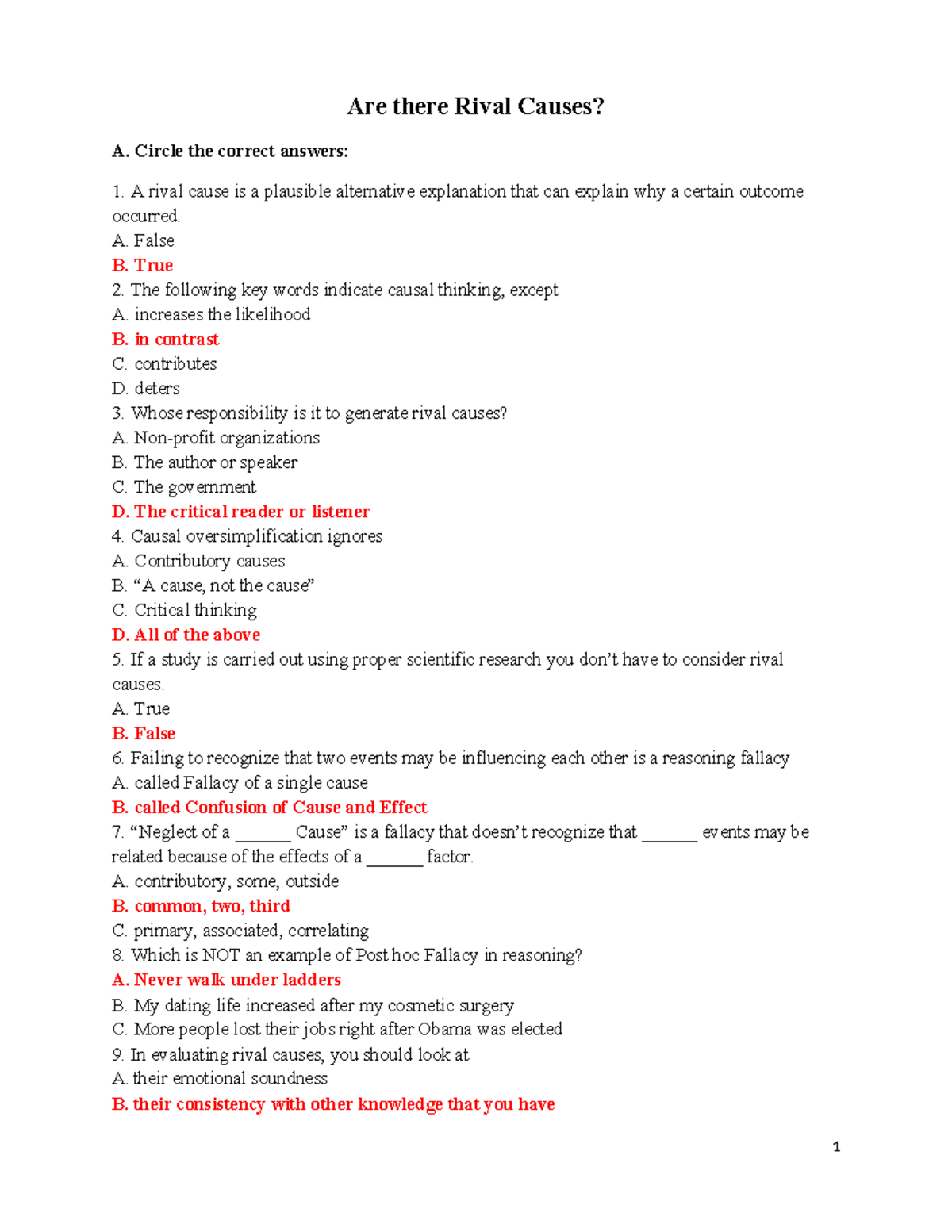 Are there Rival Causes MCQ key - Are there Rival Causes? A. Circle the ...