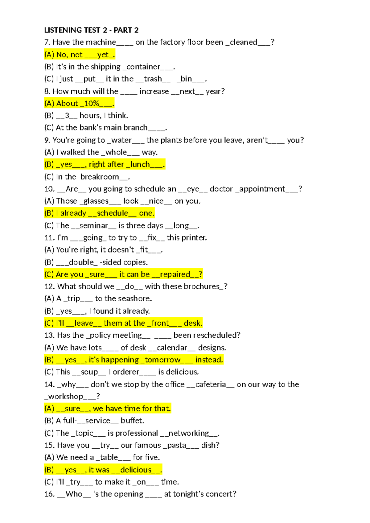 LISTENING TEST 2 PART 2 - Fill in the Blanks Exercise - Studocu
