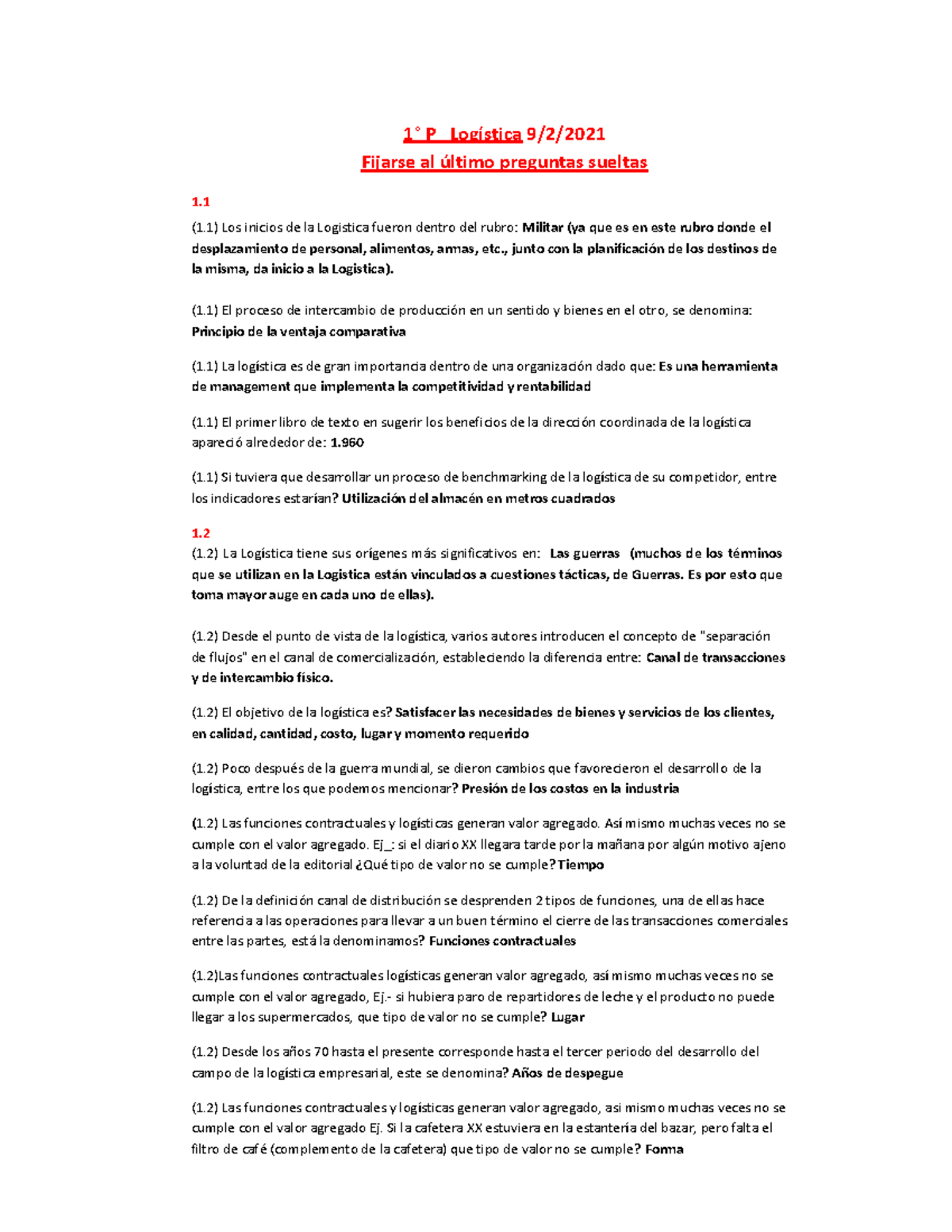 Preguntas Claves Primer Parcial Logística 2021 - Document Preview