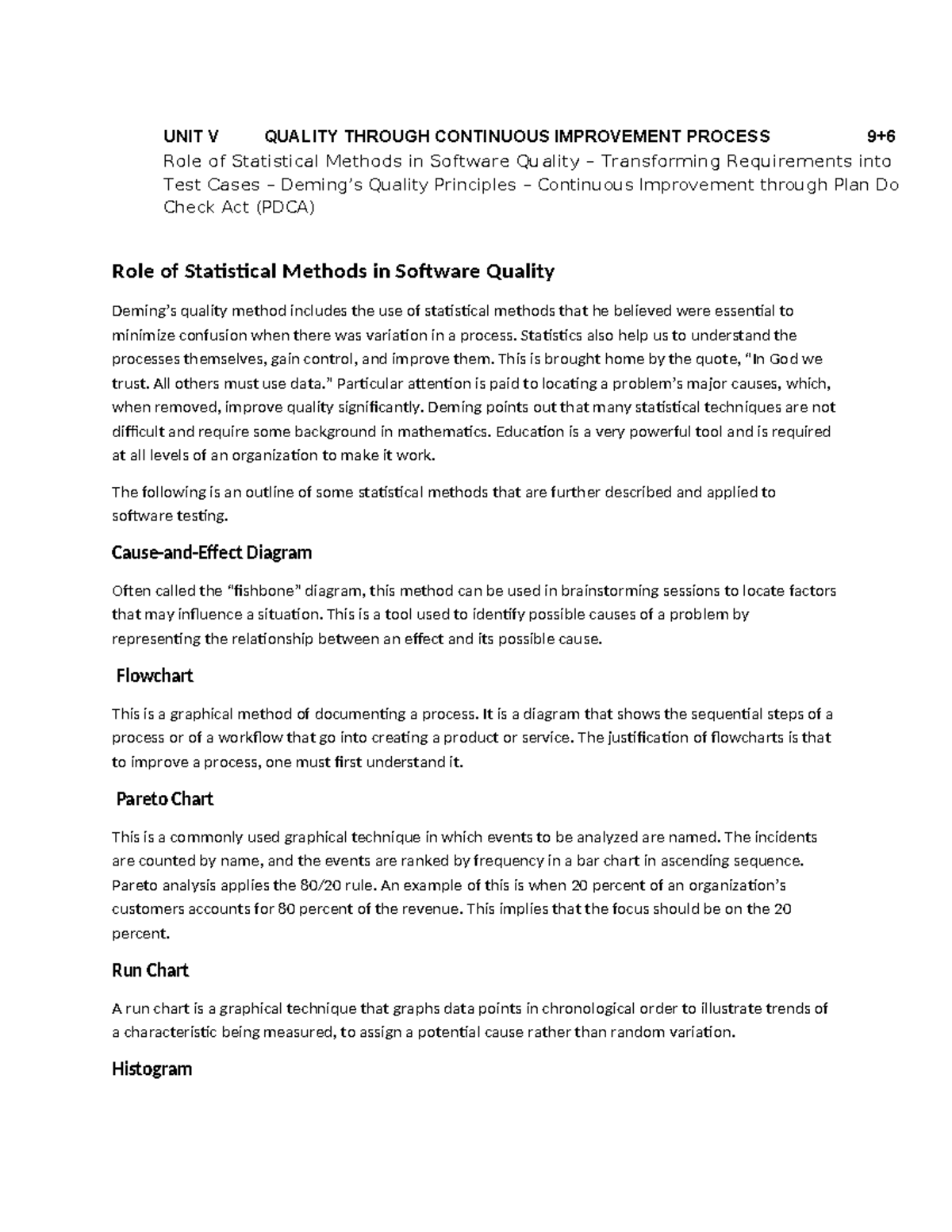 UNIT 5 SQT - Quality Improvement through Statistical Methods and PDCA ...