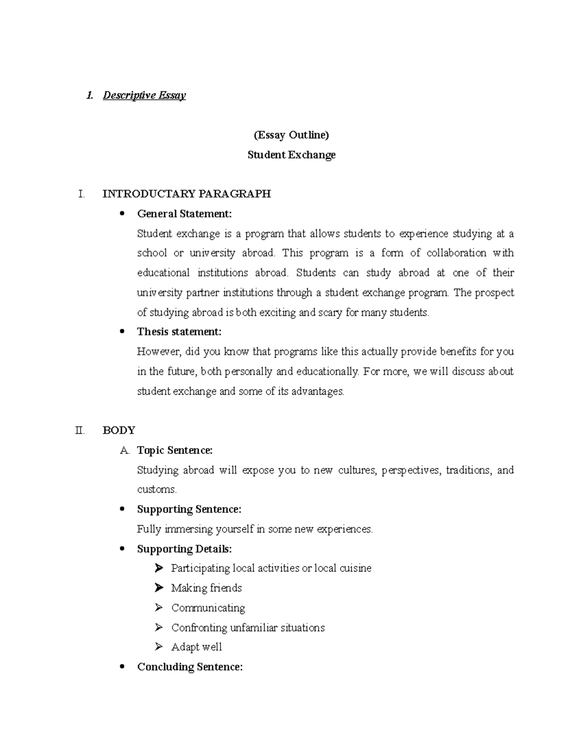 17 - Descriptive Essay: Benefits of Student Exchange Programs - Studocu