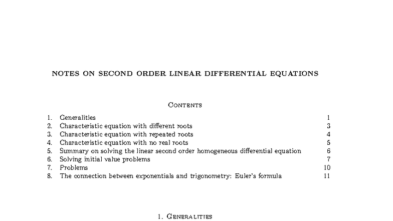 Second Order Linear Differential Equations Notes (Diff Eq) - Studocu