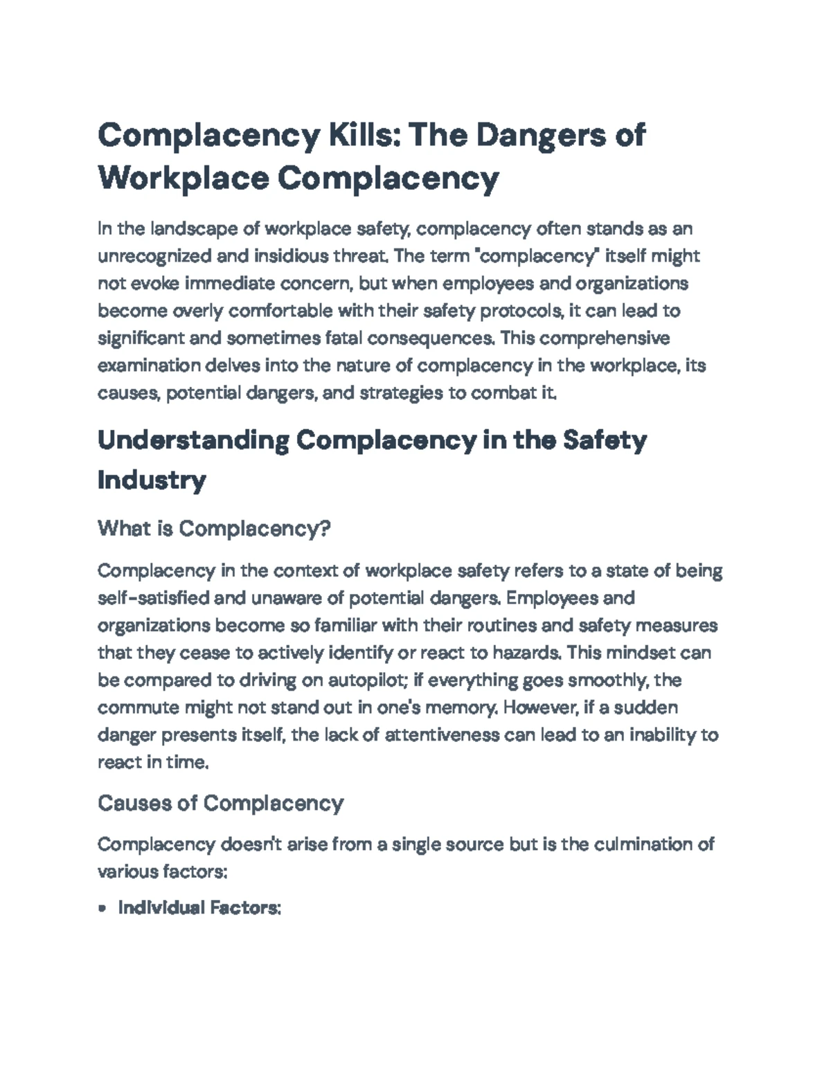 OSHA: Complacency Kills - The Hidden Dangers in Workplace Safety - Studocu