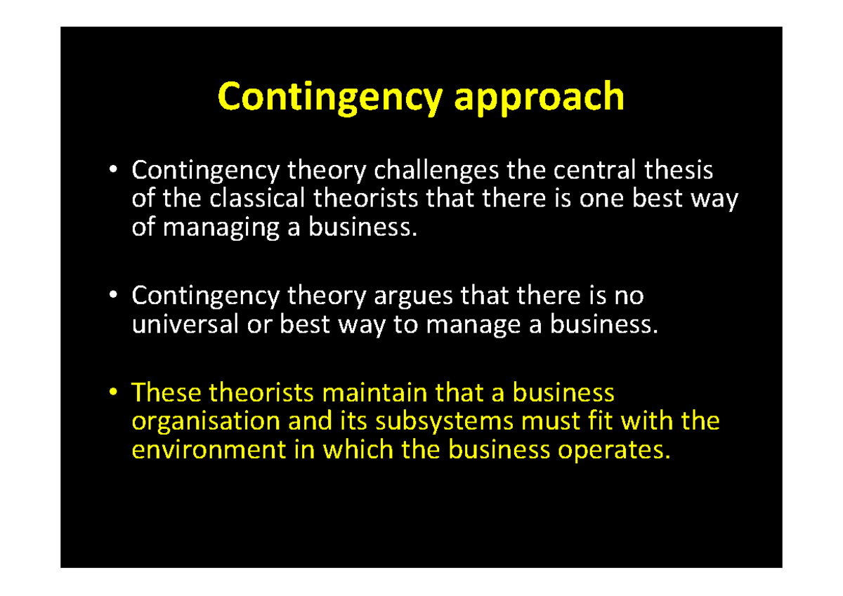 Contingency Management Theory: Adapting to Business Environments - Studocu