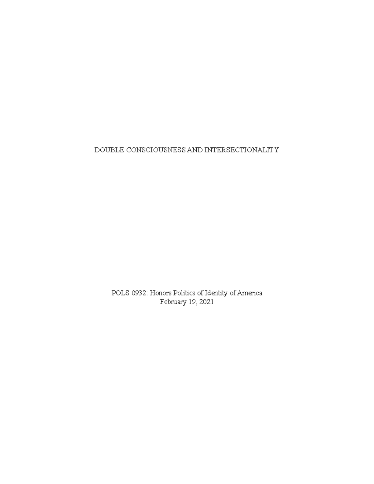 POLS 0932: Double Consciousness & Intersectionality in Identity ...
