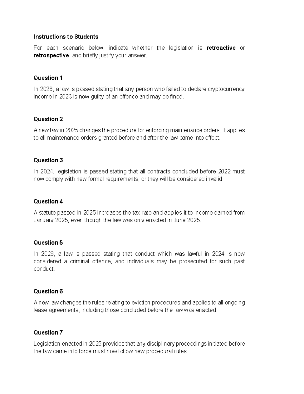 IOS2601 Homework 1: Retroactive vs Retrospective Legislation Analysis ...