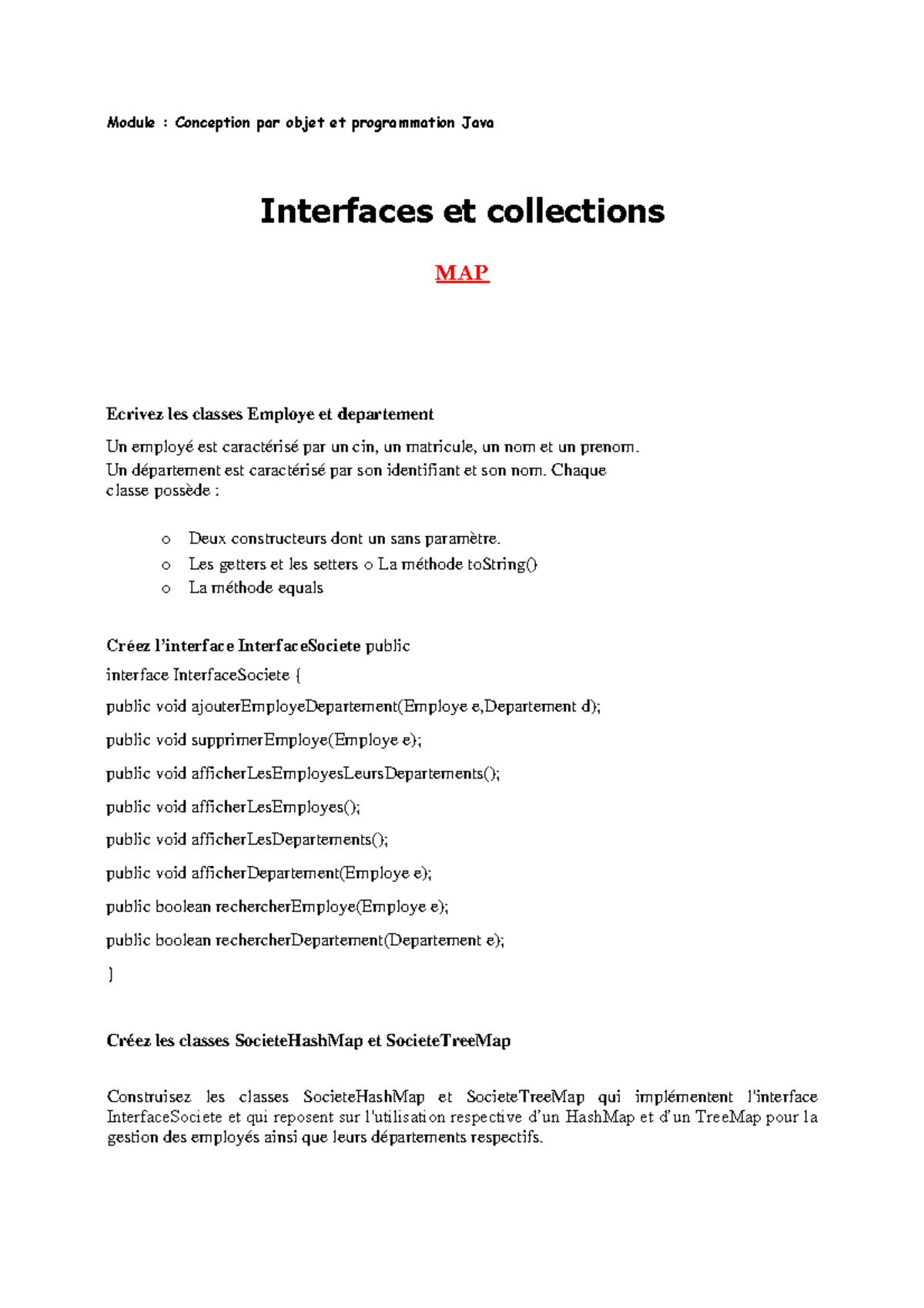 Map en Java : Exercice pratique sur Interfaces et Collections - Studocu
