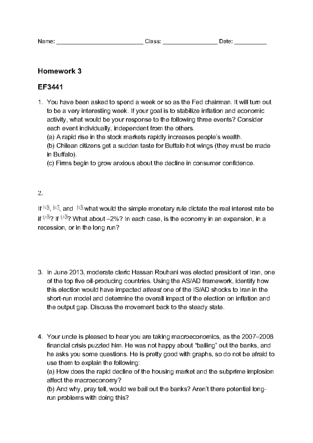 Homework 3 Answers for EF3441: Macroeconomic Analysis - Studocu