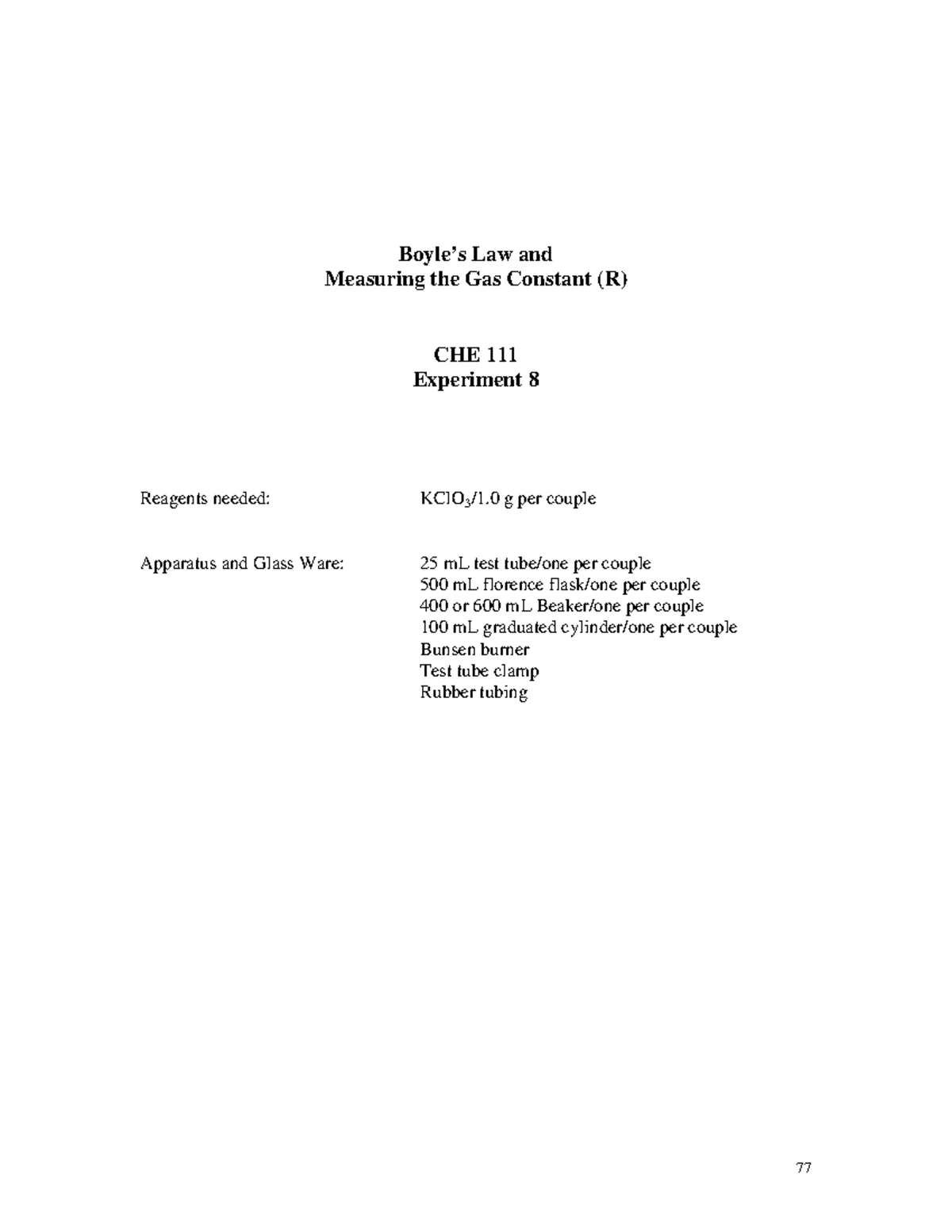 LABManual Expt 8 - finished lab report - Boyle’s Law and Measuring the ...