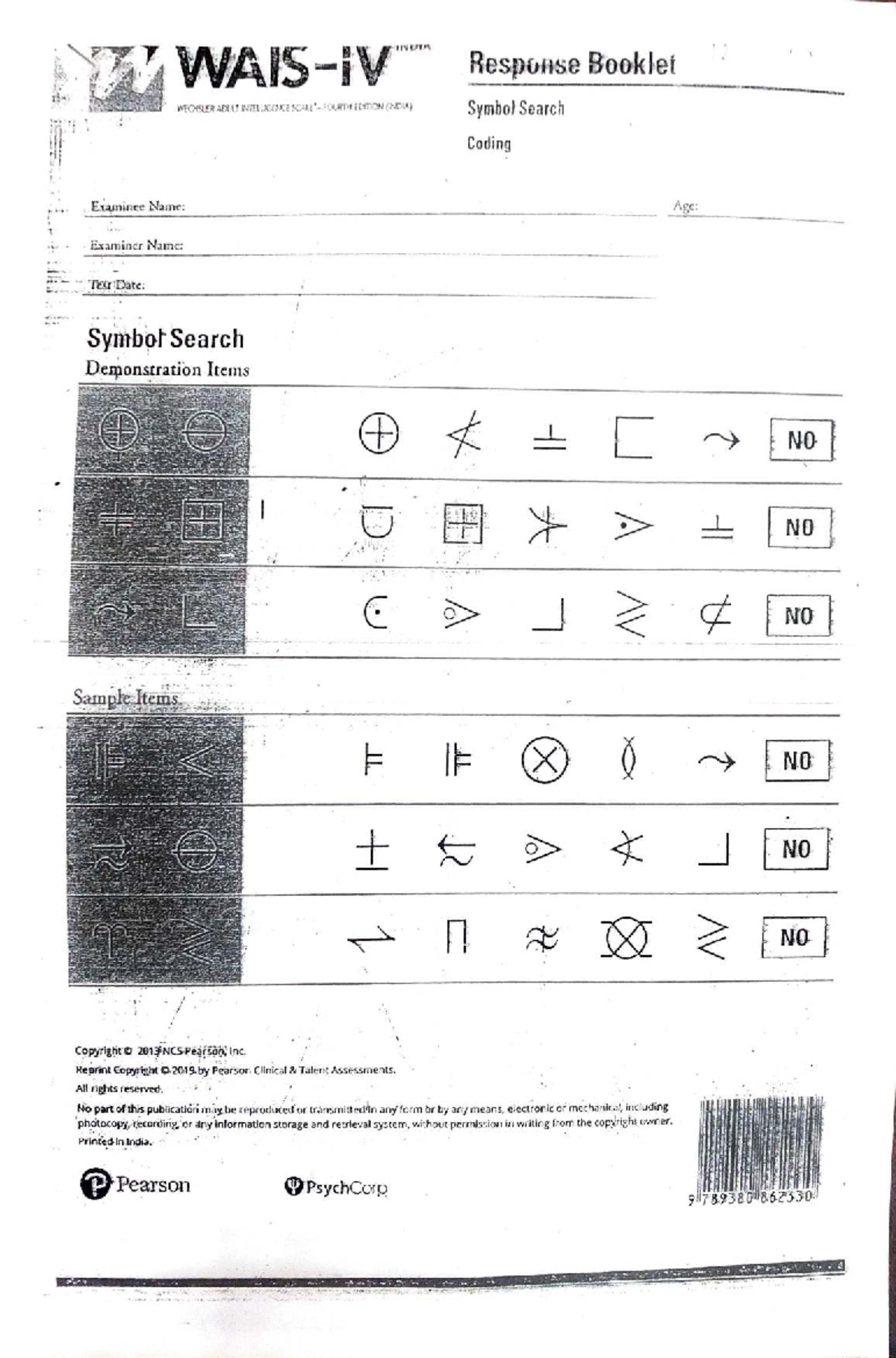 WAIS IV Response Booklet (INDIA) - Symbol Search & Coding - Studocu