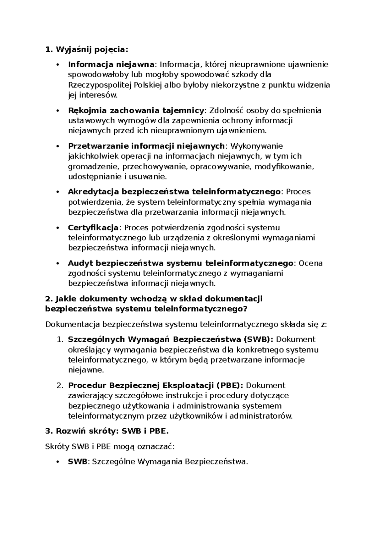 Oiny-1 - Hdy - 1. Wyjaśnij pojęcia: Informacja niejawna: Informacja ...