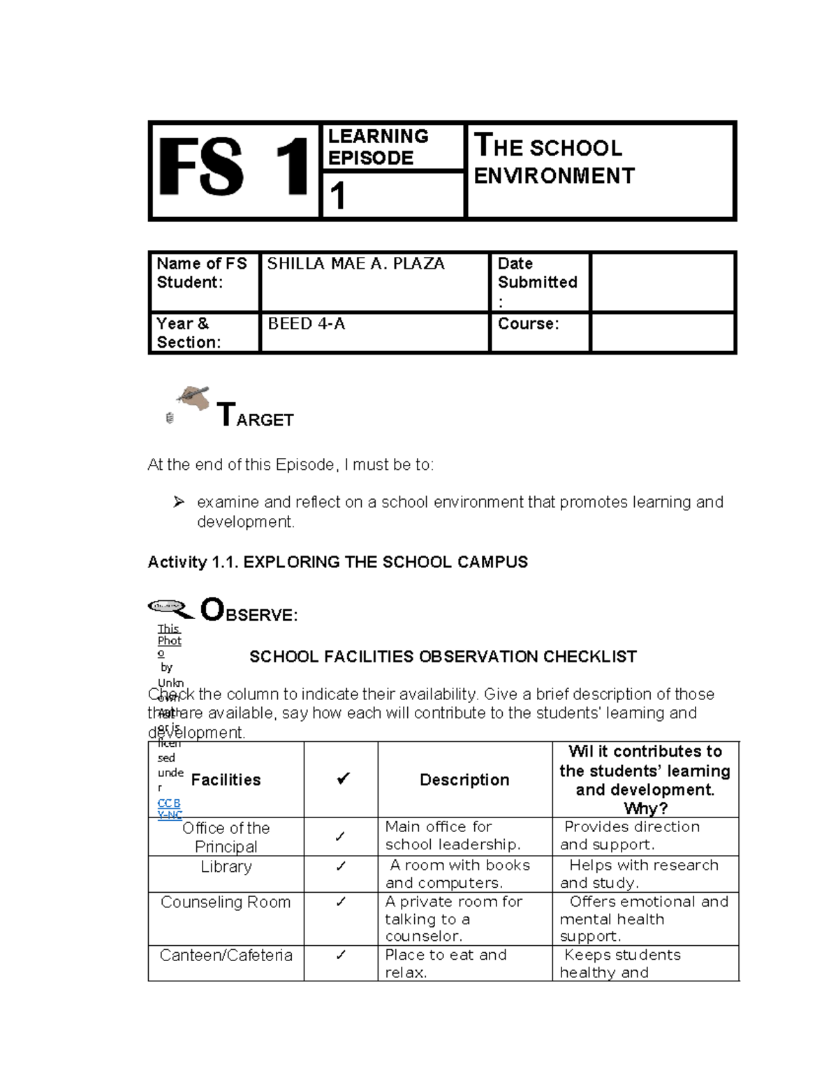 Episode 1: FS1 - Exploring the School Environment for Learning - Studocu