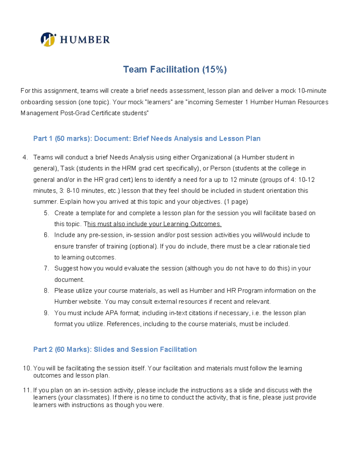 Training and Development Facilitation #1: Needs Assessment & Lesson ...