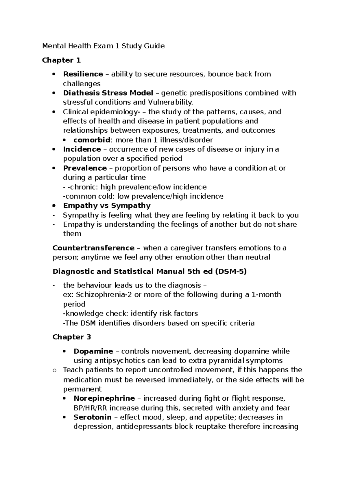 Mental Health Exam 1 Study Notes: Key Concepts and Interventions - Studocu