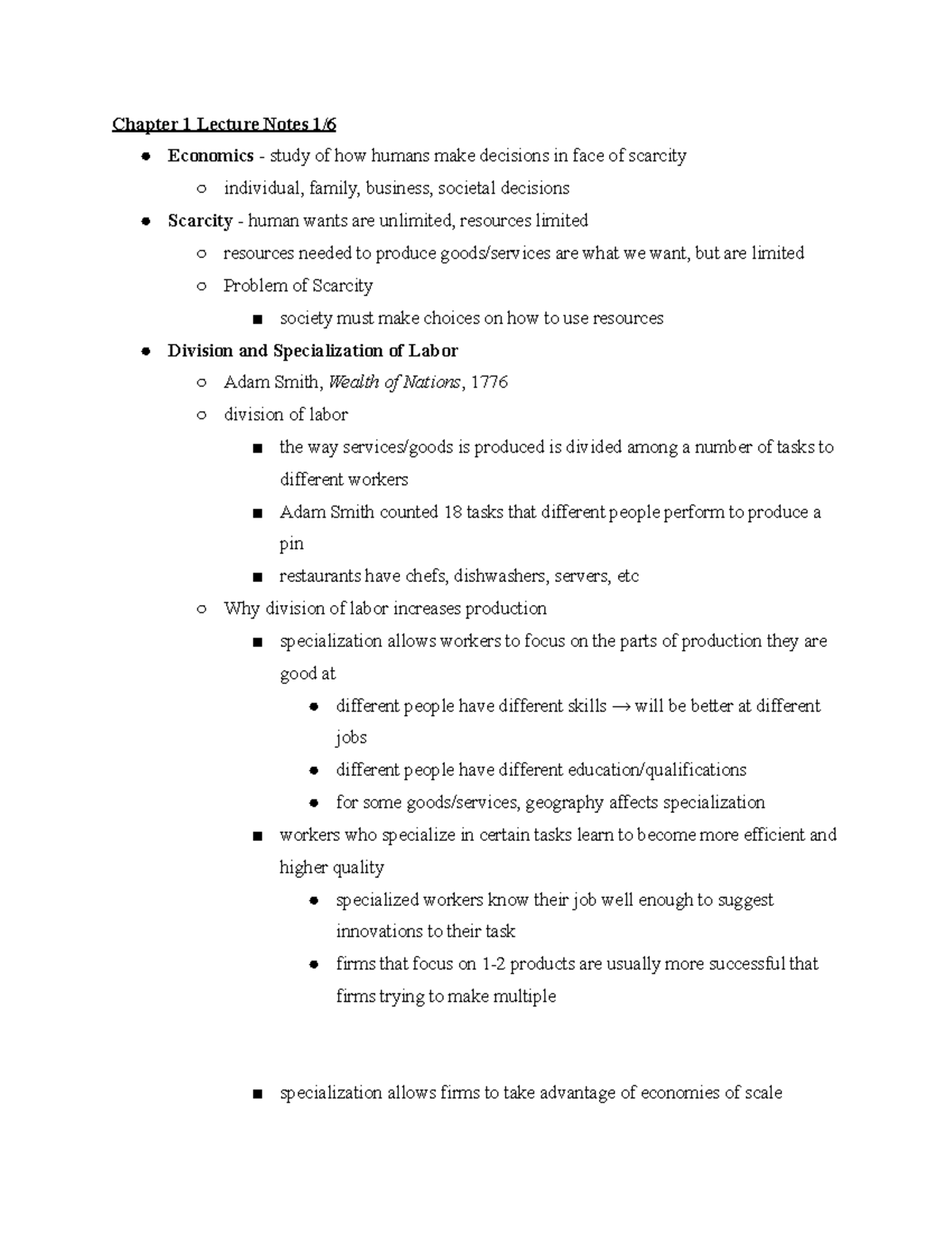 ECON 003 Chapter 1 Lecture & Reading Notes on Economic Principles - Studocu
