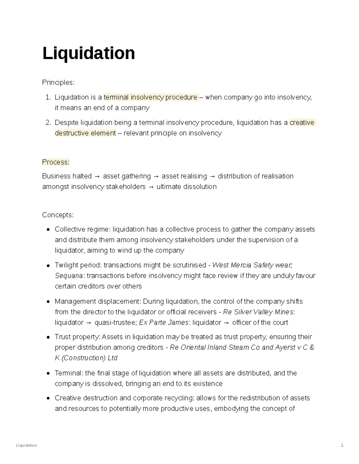 Liquidation - Detailed Notes on Process and Principles - Studocu