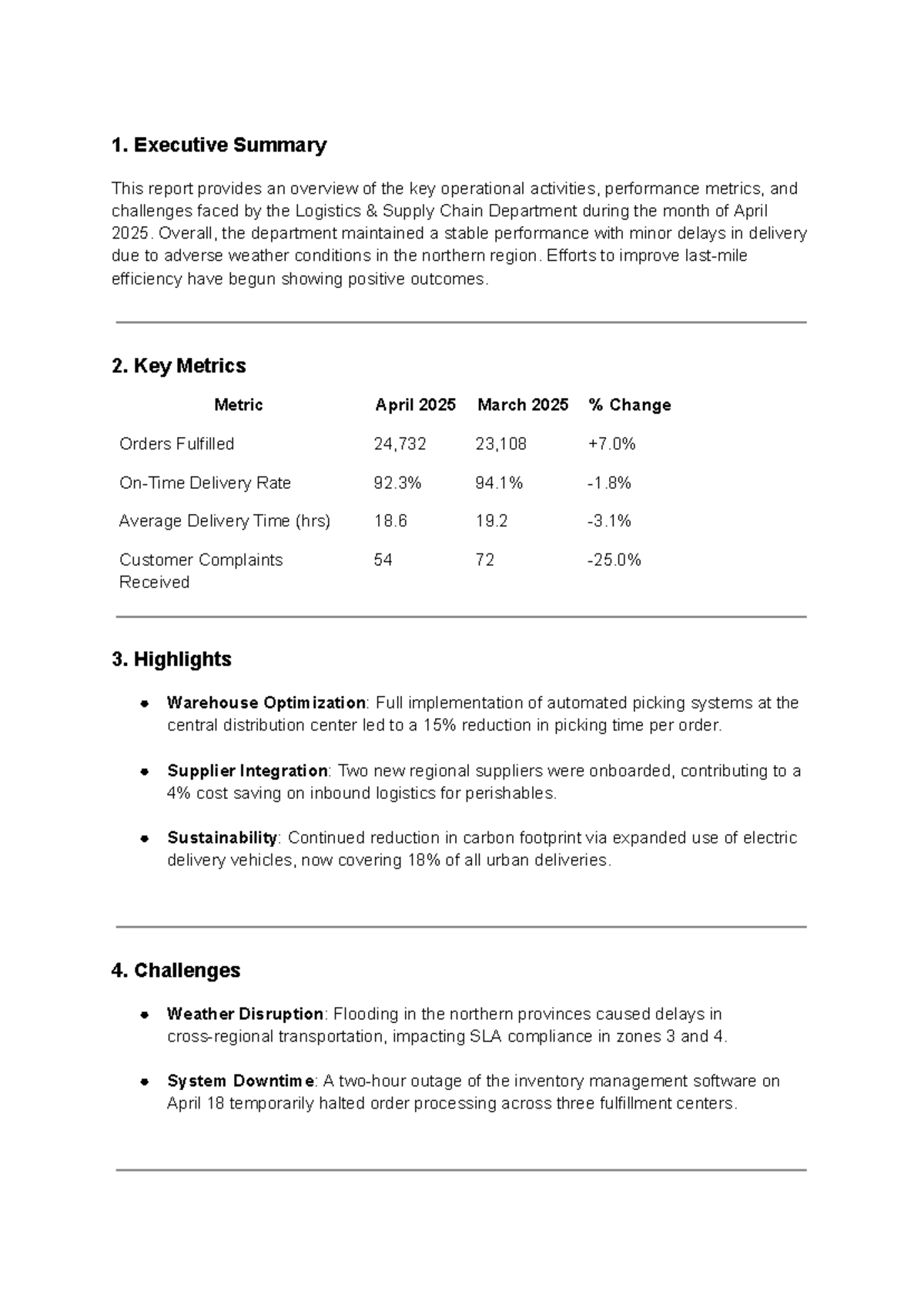 Logistics Supply Chain Report - April 2025 Overview & Key Metrics - Studocu