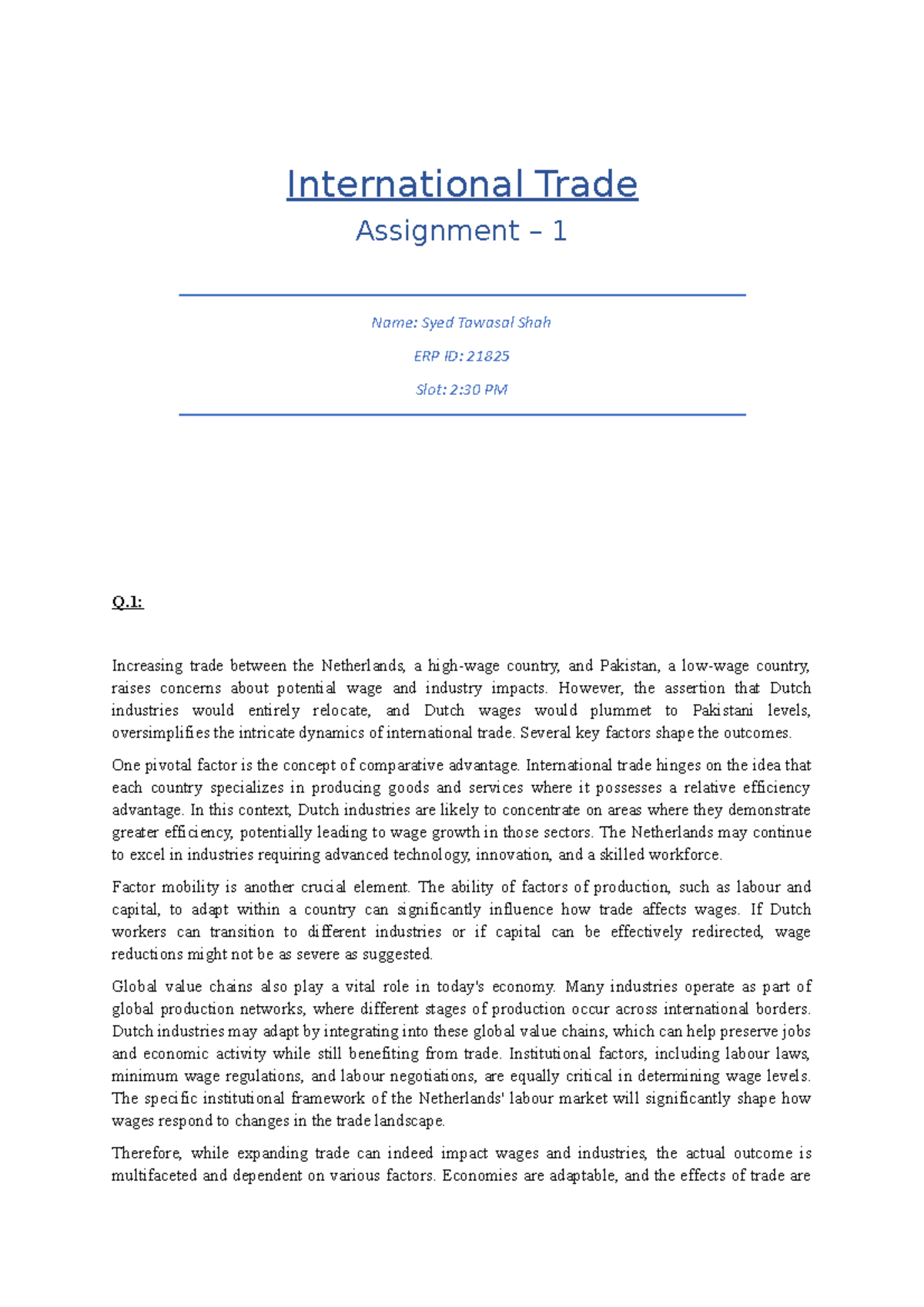 International Trade Assignment - 1 - International Trade Assignment – 1 ...