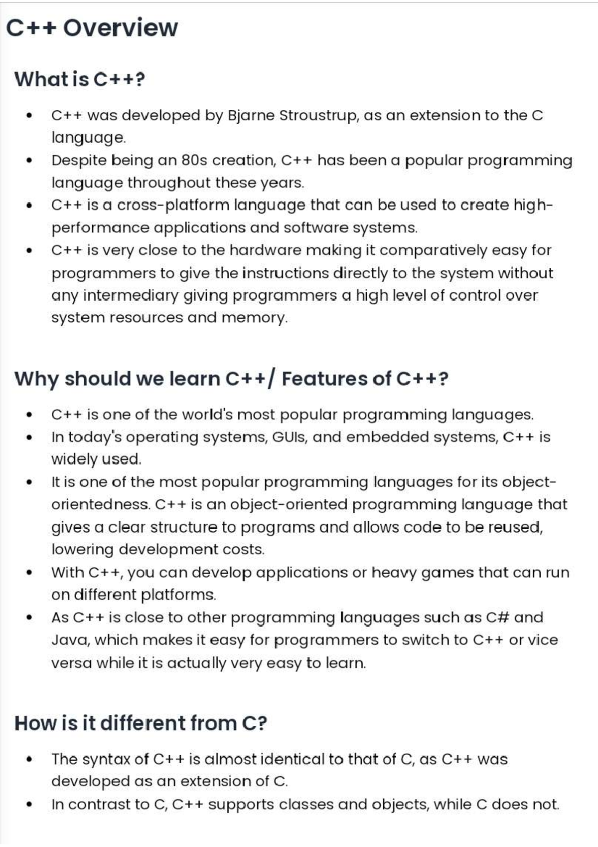 C++ oops notes - Bachelor of Computer Application - Studocu