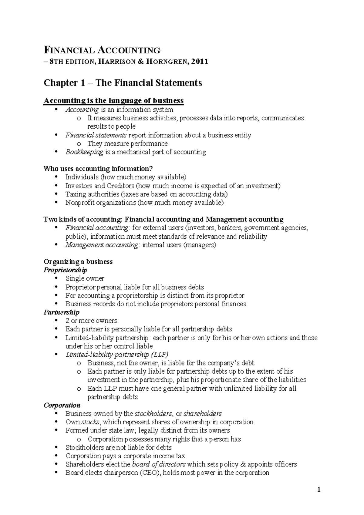 Financial Accounting Summary (FIN 101) - Key Concepts & Principles ...