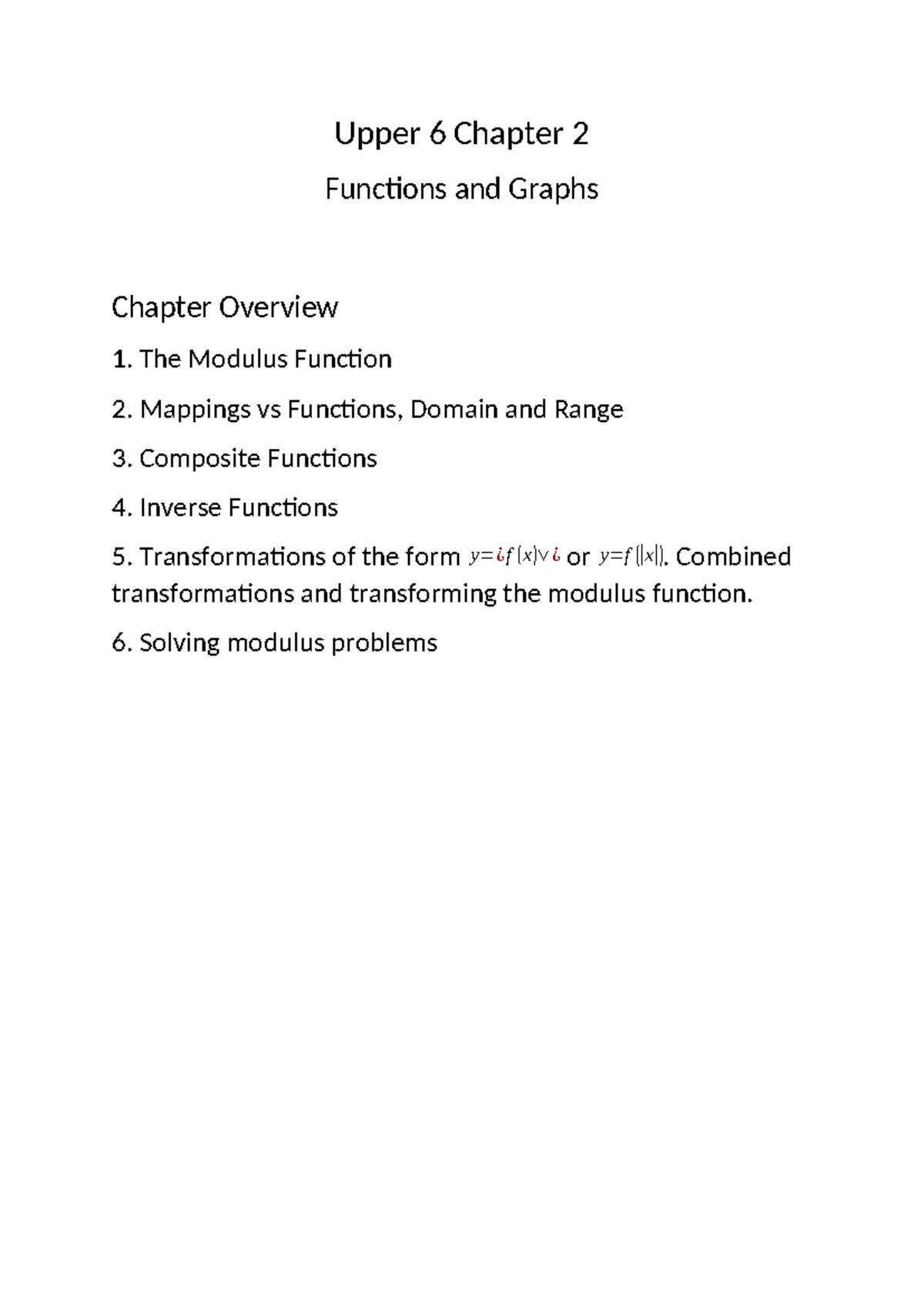 P2 Chapter 2 Functions and Graphs: Overview and Key Concepts - Studocu
