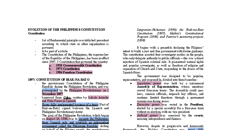 RPH 101: Evolution of the Philippine Constitution - Final Exam Notes ...