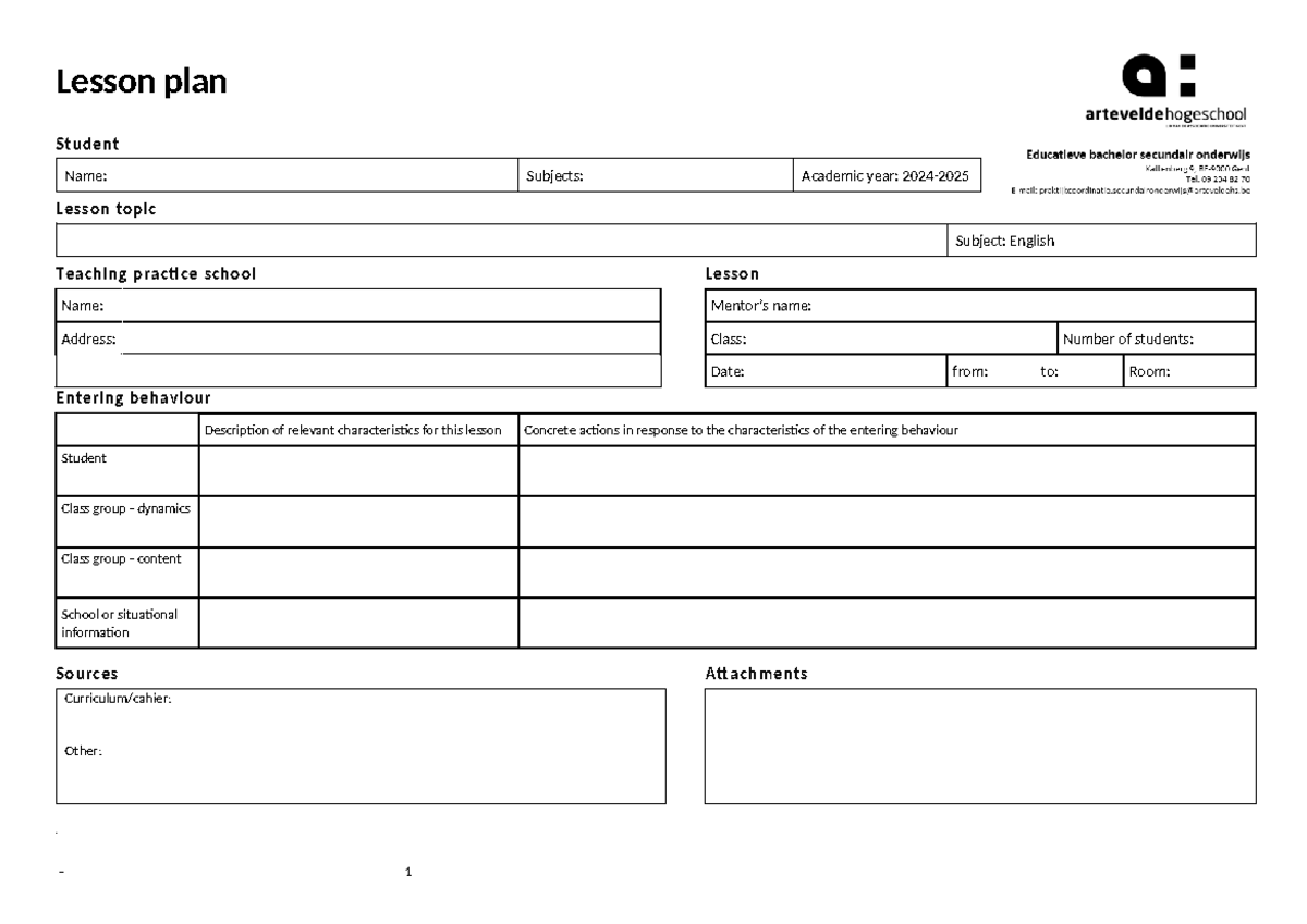 Template Lesson Plan 24-25 - Lesson plan Student Name: Subjects ...
