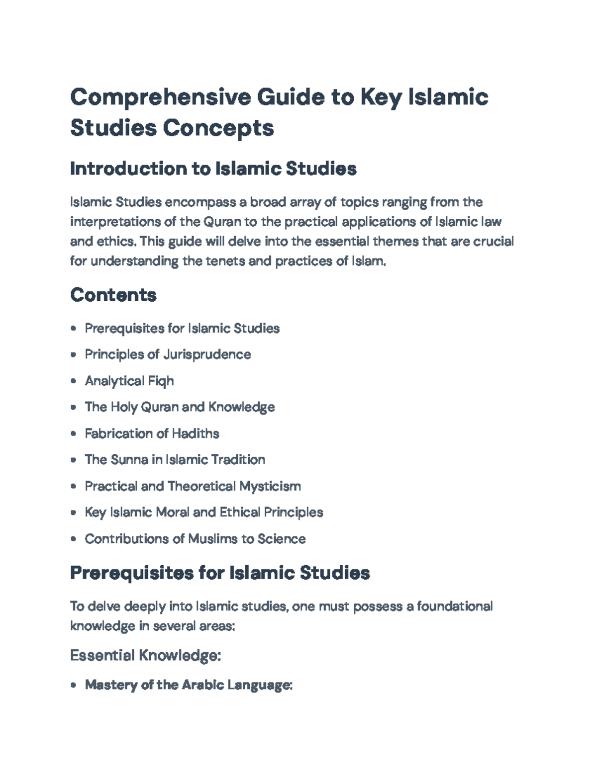 Comprehensive Guide to Key Islamic Studies Concepts: Foundations ...