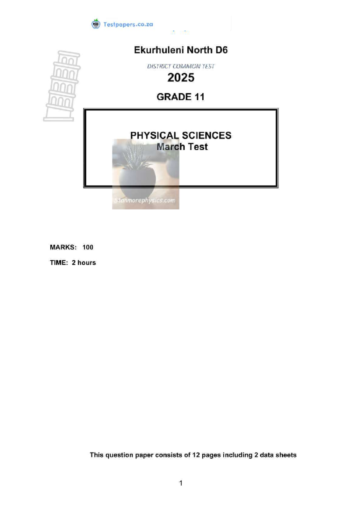 GP EN Physical Sciences Grade 11 March 2025 Common Test QP & Memo - Studocu