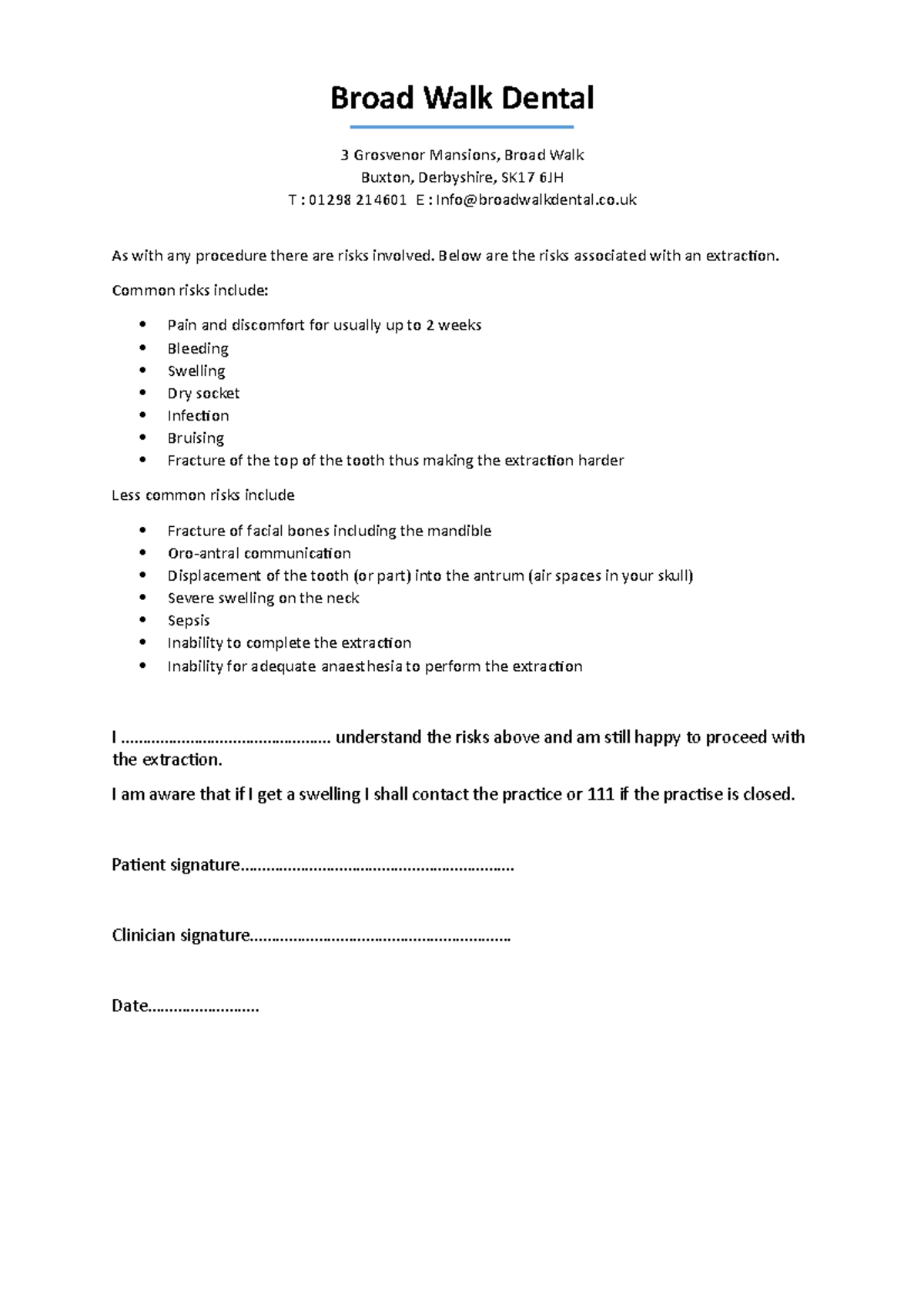 Risks of extractions - Broad Walk Dental 3 Grosvenor Mansions, Broad ...