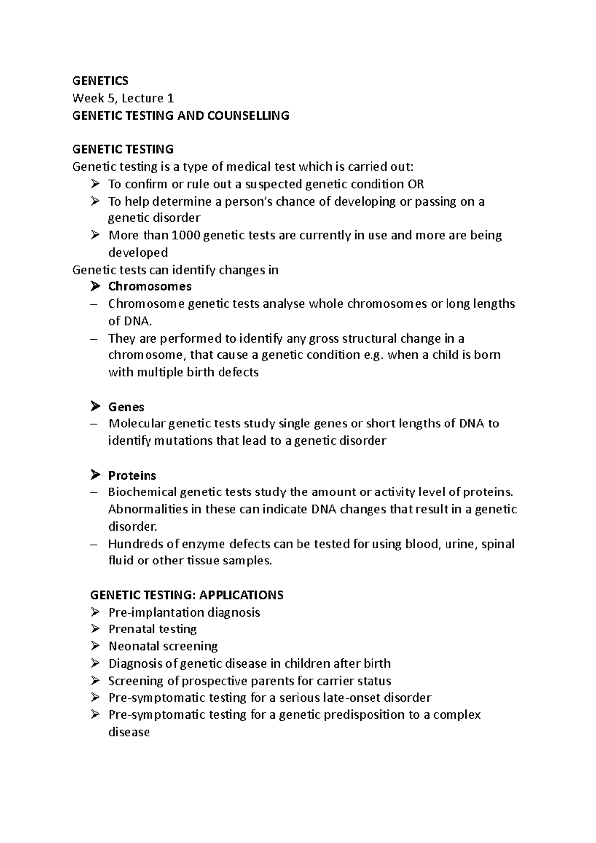 Applied genetics Genetic Testing AND Counselling - GENETICS Week 5 ...