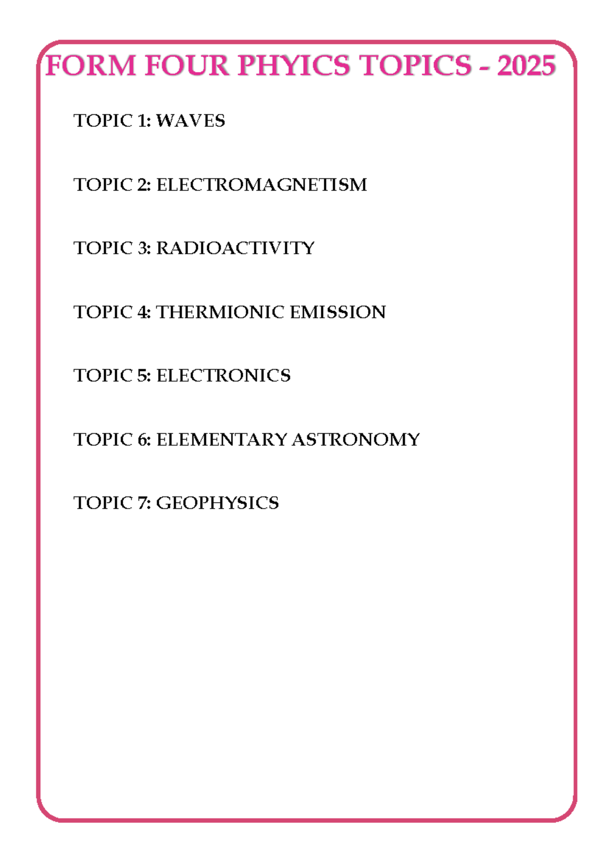 Form Four Physics Study Notes: Waves, Electromagnetism & More - Studocu