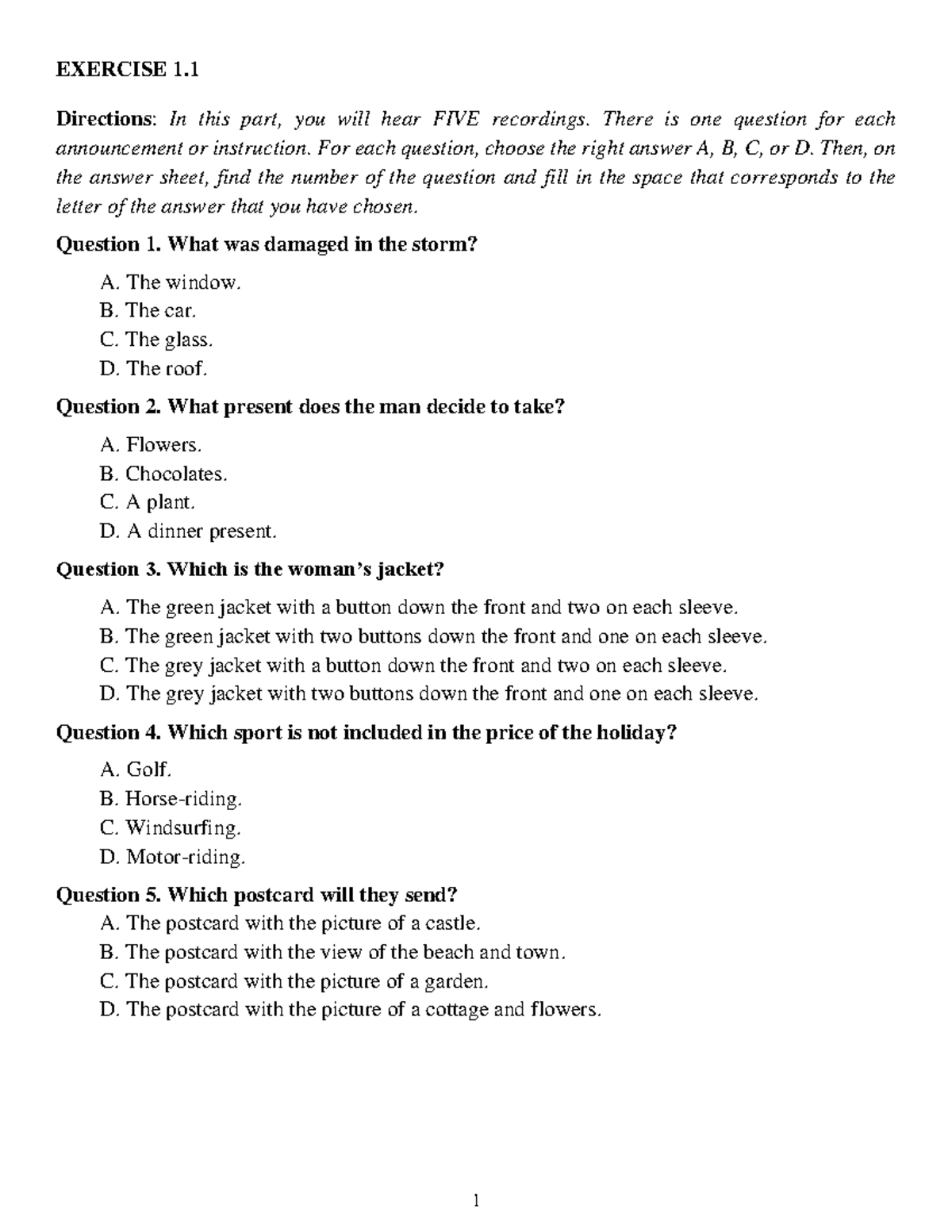 B1 Listening Exam Exercises: Comprehensive Practice Guide - Studocu