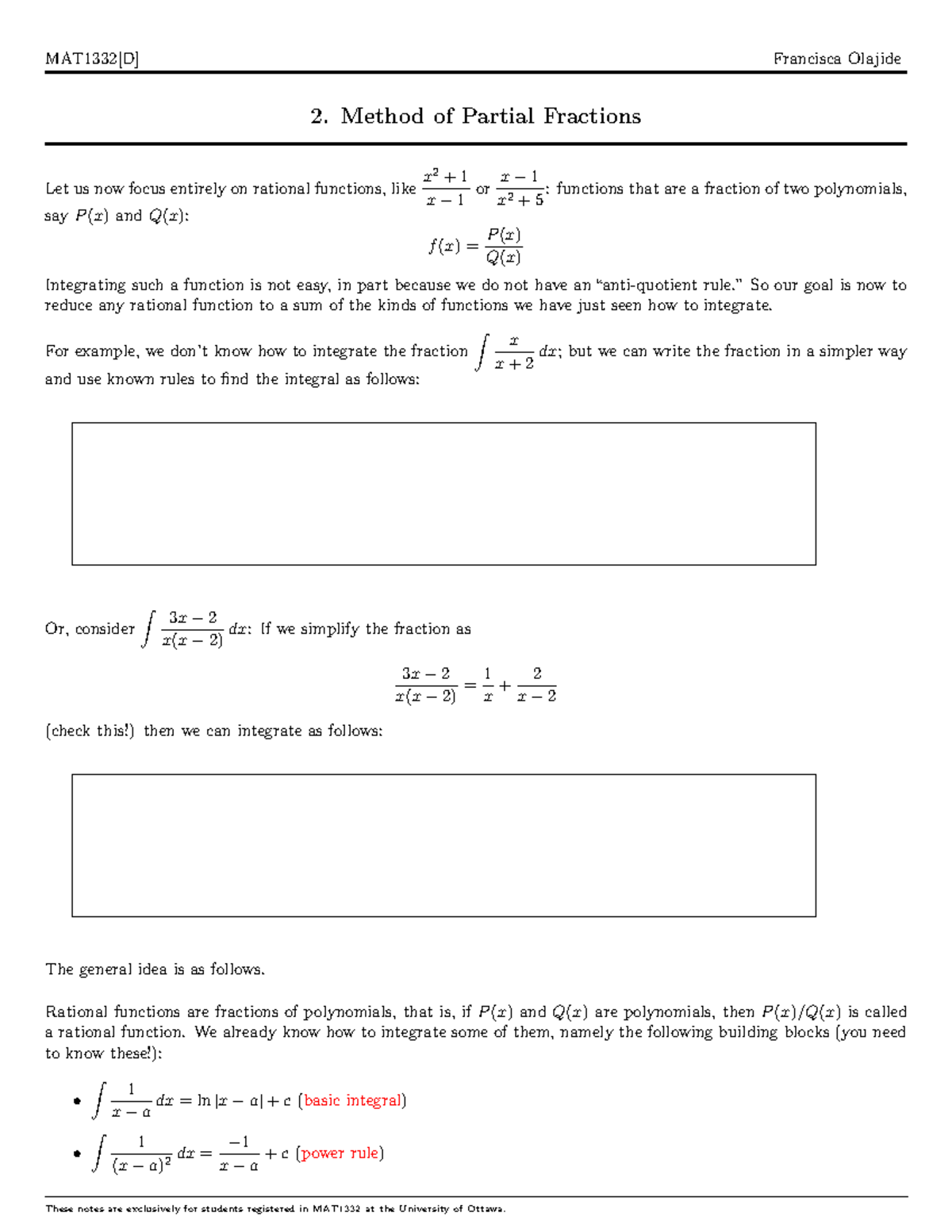 MAT1332 Lecture 2: Method of Partial Fractions Explained - Studocu