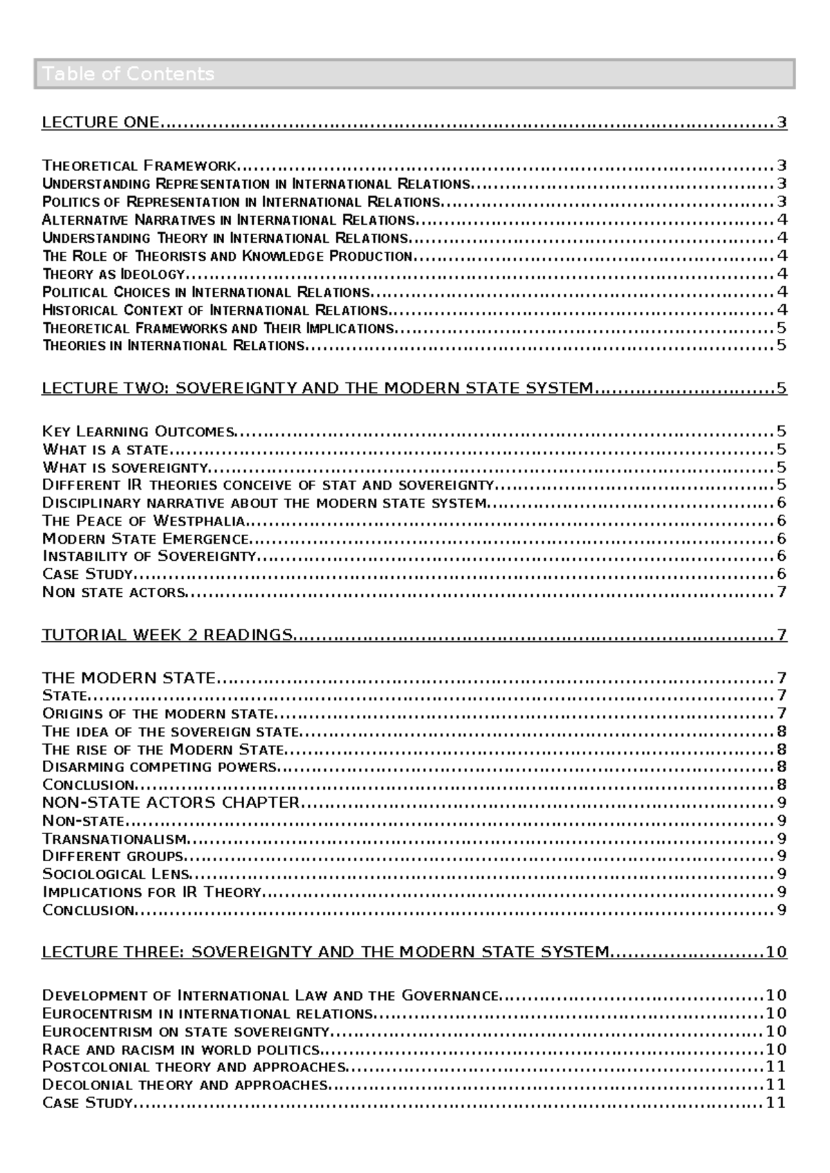 International Relations LECTURE NOTES: Theoretical Frameworks and Key ...