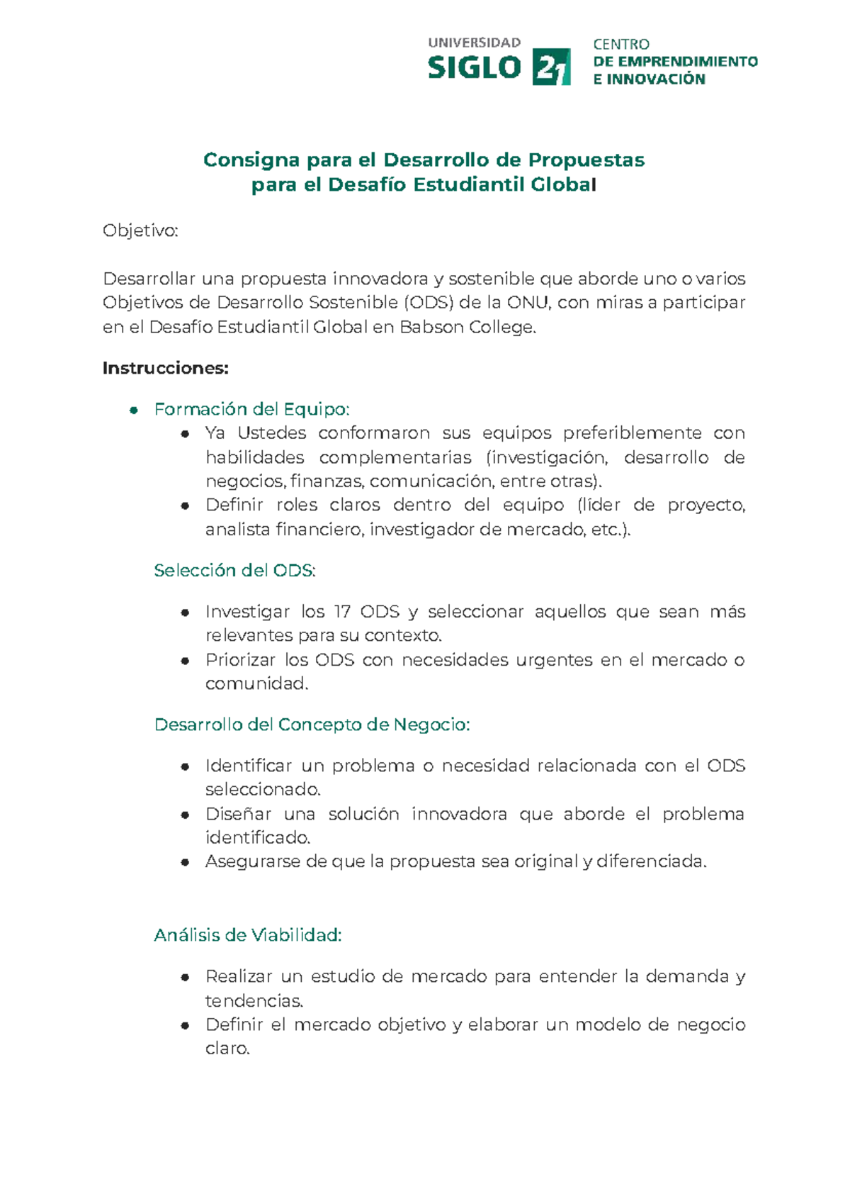 Consigna para el Desarrollo de Propuestas para el Desafío Estudiantil ...
