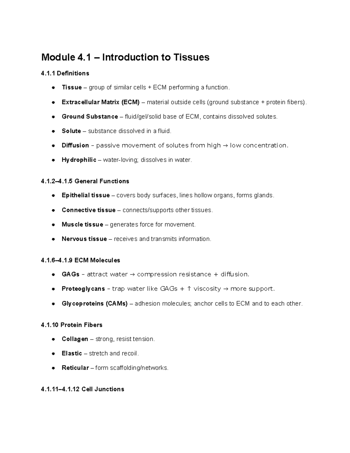 Module 4: Introduction to Tissues - Key Concepts & Functions - Studocu