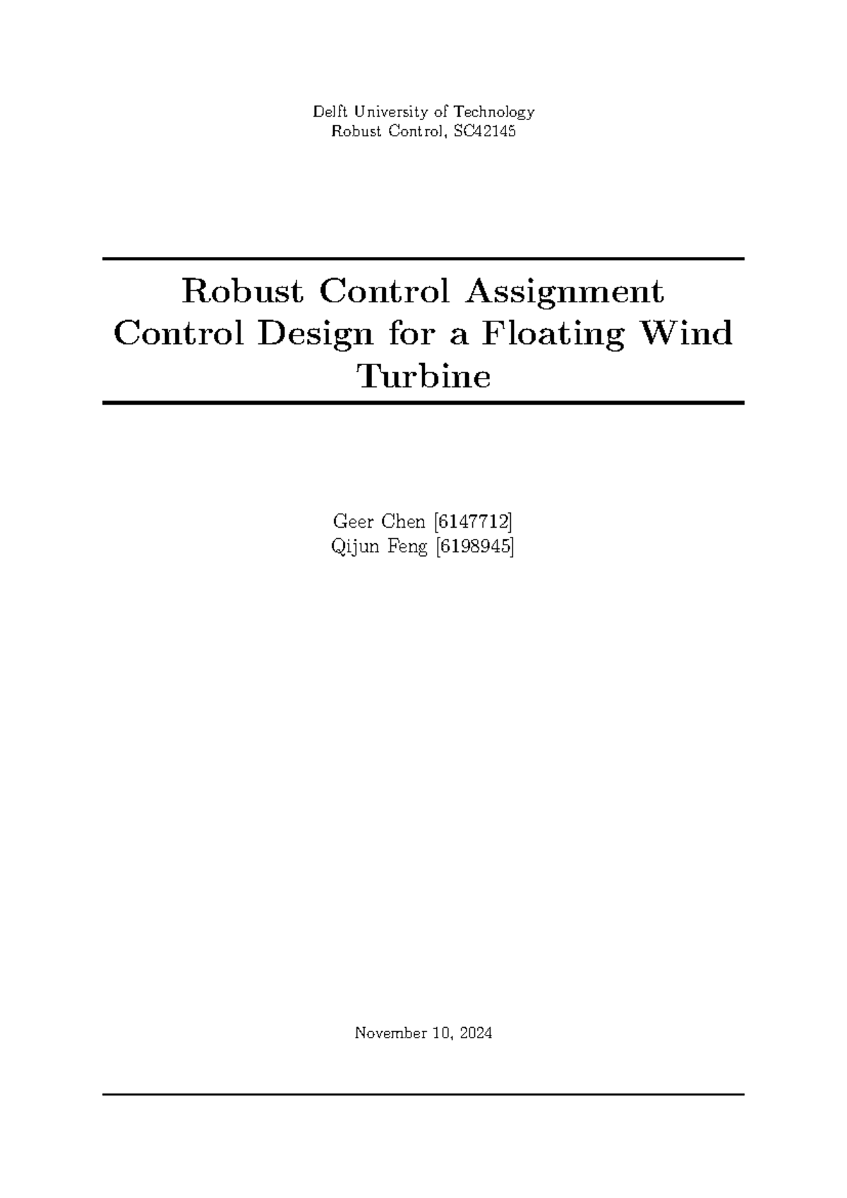Robust Control Assignment Part 1 for Floating Wind Turbine SC G17 ...