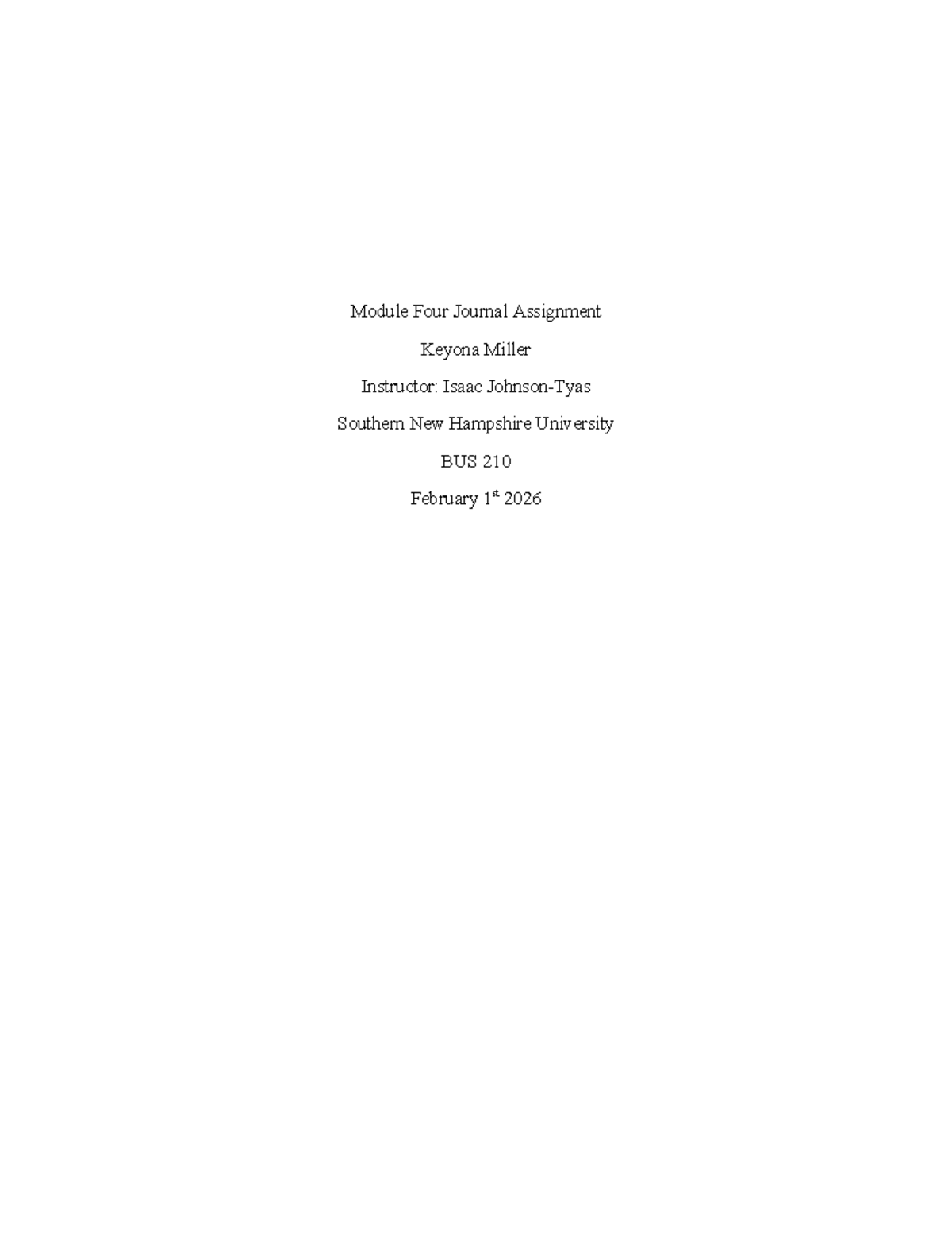 Module Four Journal Reflection - BUS 210 - Studocu