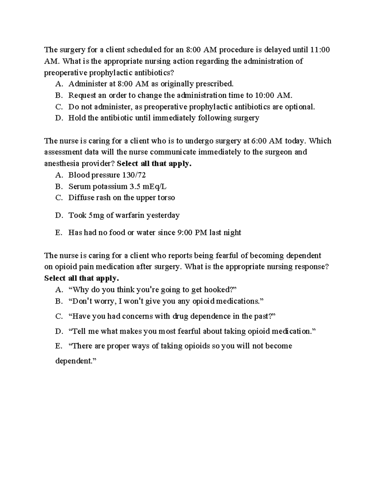 Unit 1 - Surgery and Pain Management Practice Questions - Studocu