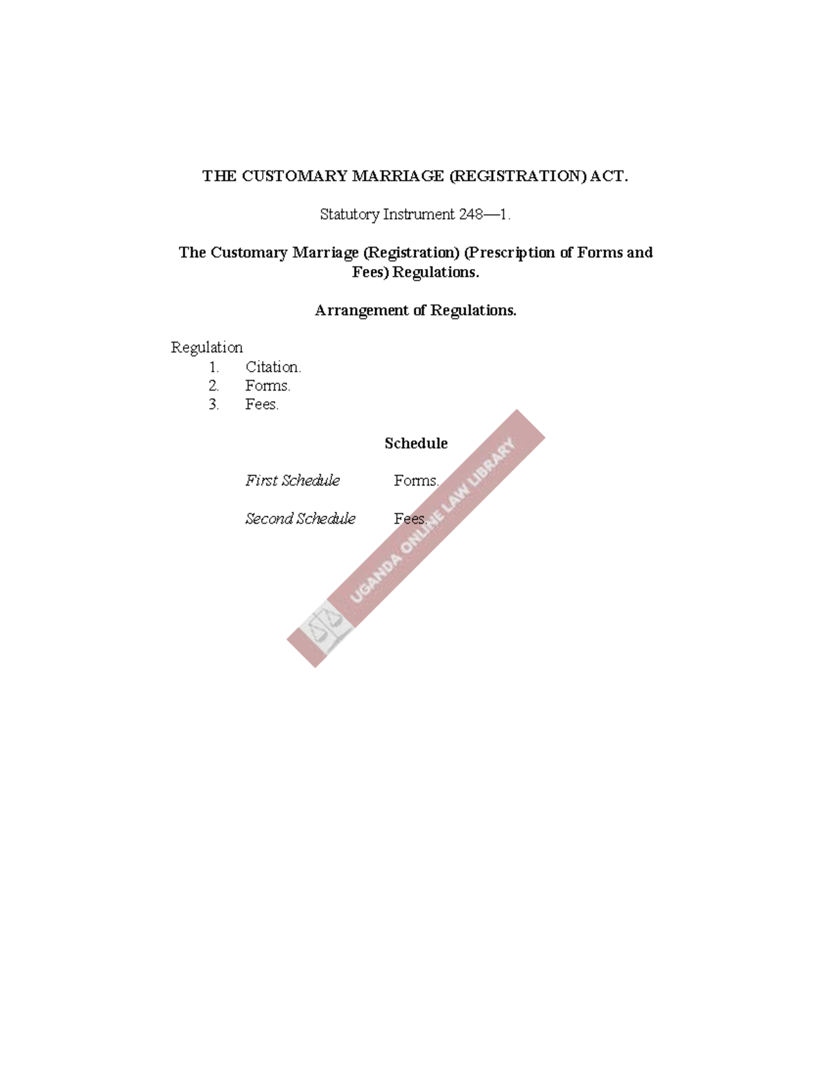 SI 248 1 - Customary Marriage Registration Forms and Fees Regulations ...
