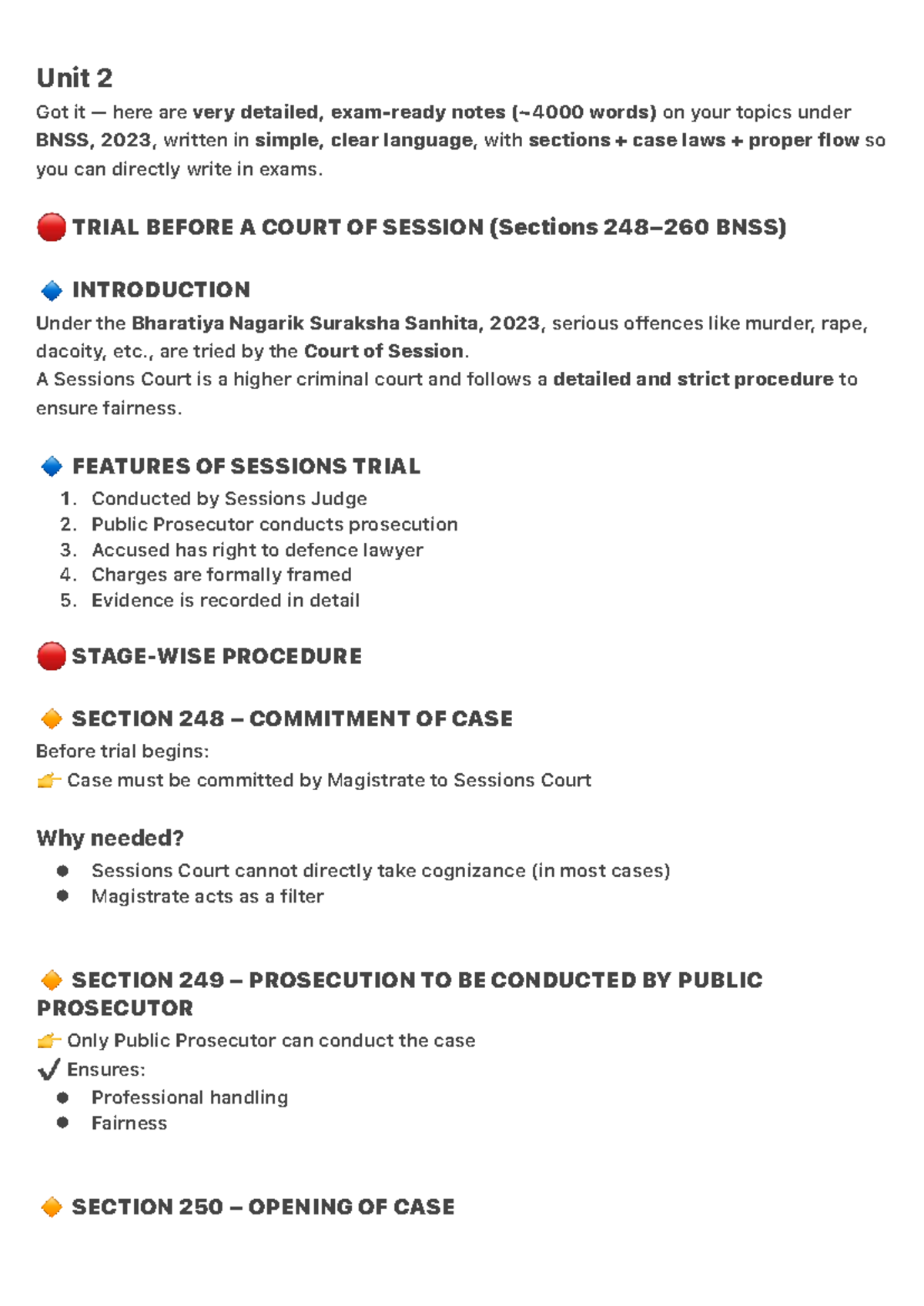 Unit 2 - Detailed Notes on Trial Procedures under BNSS, 2023 - Studocu